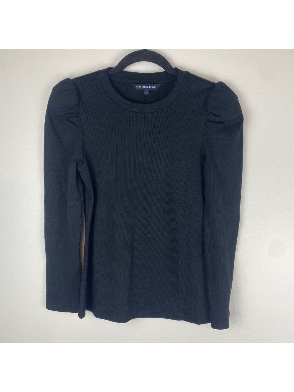 Veronica Beard Women's Britney Puff Sleeve Top Size S Black Pima Cotton Blend